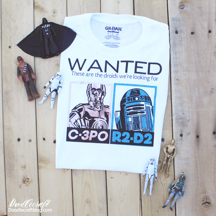 Star Wars C3PO R2D2 Droids Wanted Iron On T-Shirt with Cricut!